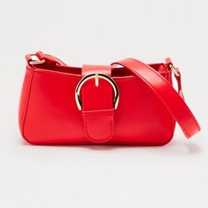 NWT Street Siren Faux Leather Shoulder Handbag Red With Gold Buckle Fashion Nova